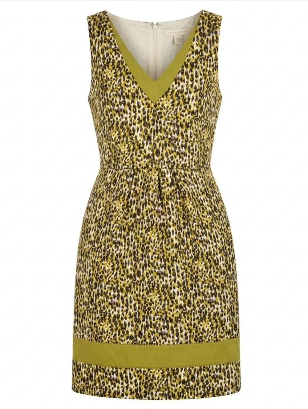 J.Crew Sleeveless Green Leopard Print V-neck A-Line Cotton Midi Dress Size 4